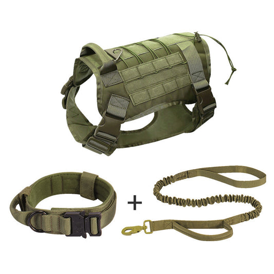 Tactical Dog Harness With Collar and Bungee Leash