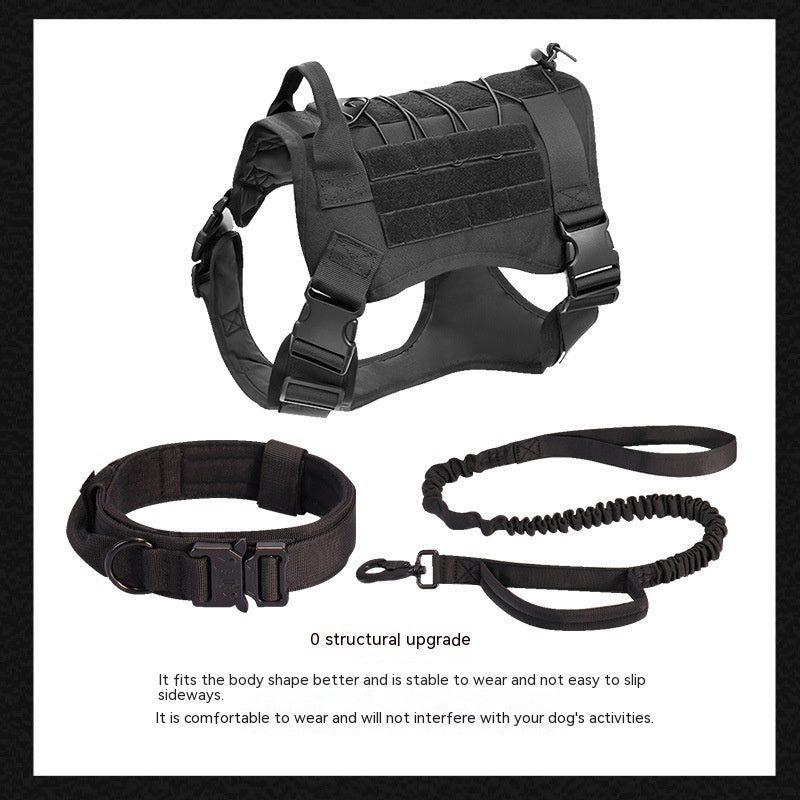 Tactical Dog Harness With Collar and Bungee Leash - Black Fox Security Group