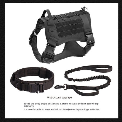 Tactical Dog Harness With Collar and Bungee Leash - Black Fox Security Group