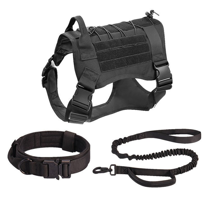 Tactical Dog Harness With Collar and Bungee Leash - Black Fox Security Group