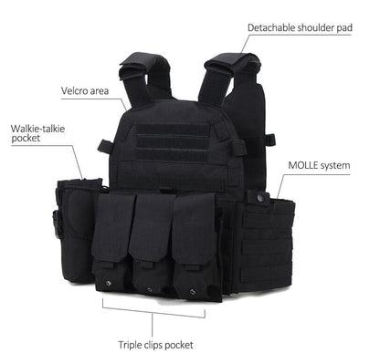 Tactical Plate Carrier Vest w/ mag pouch - Black Fox Security Group